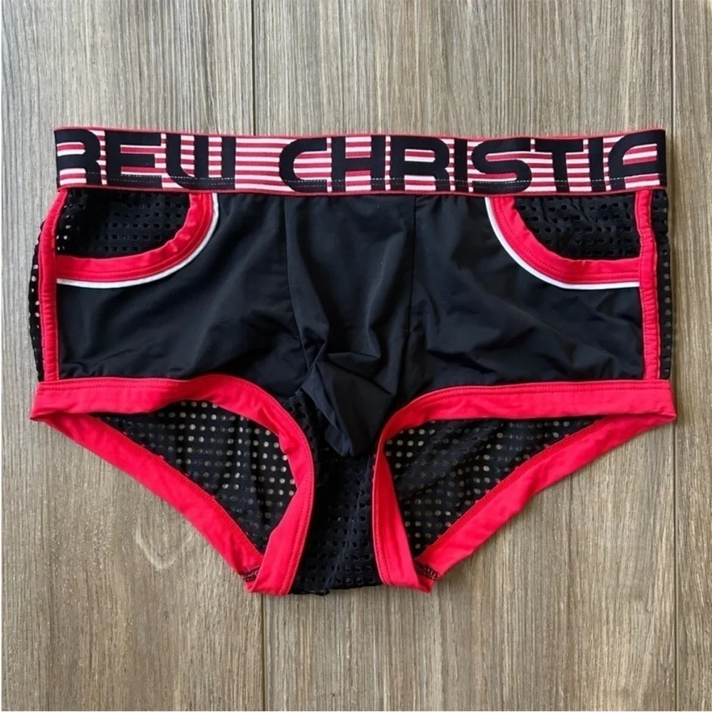 Andrew Christian | Black/Red Mesh Boxer Briefs (Small)